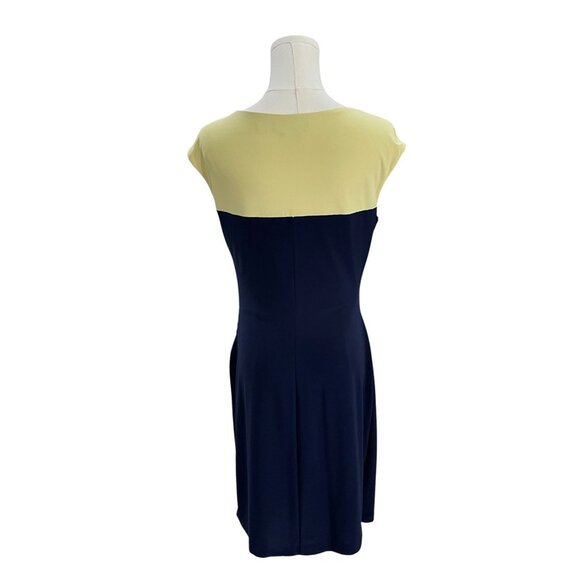 Lauren Ralph Lauren Dress SZ 8 Navy Yellow Sheath Career Minimalist Classic Chic - Picture 6 of 10